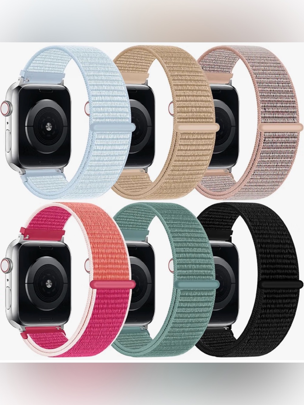6-Pack Nylon Sport Loop Bands for Apple Watch 40/41/42mm — New